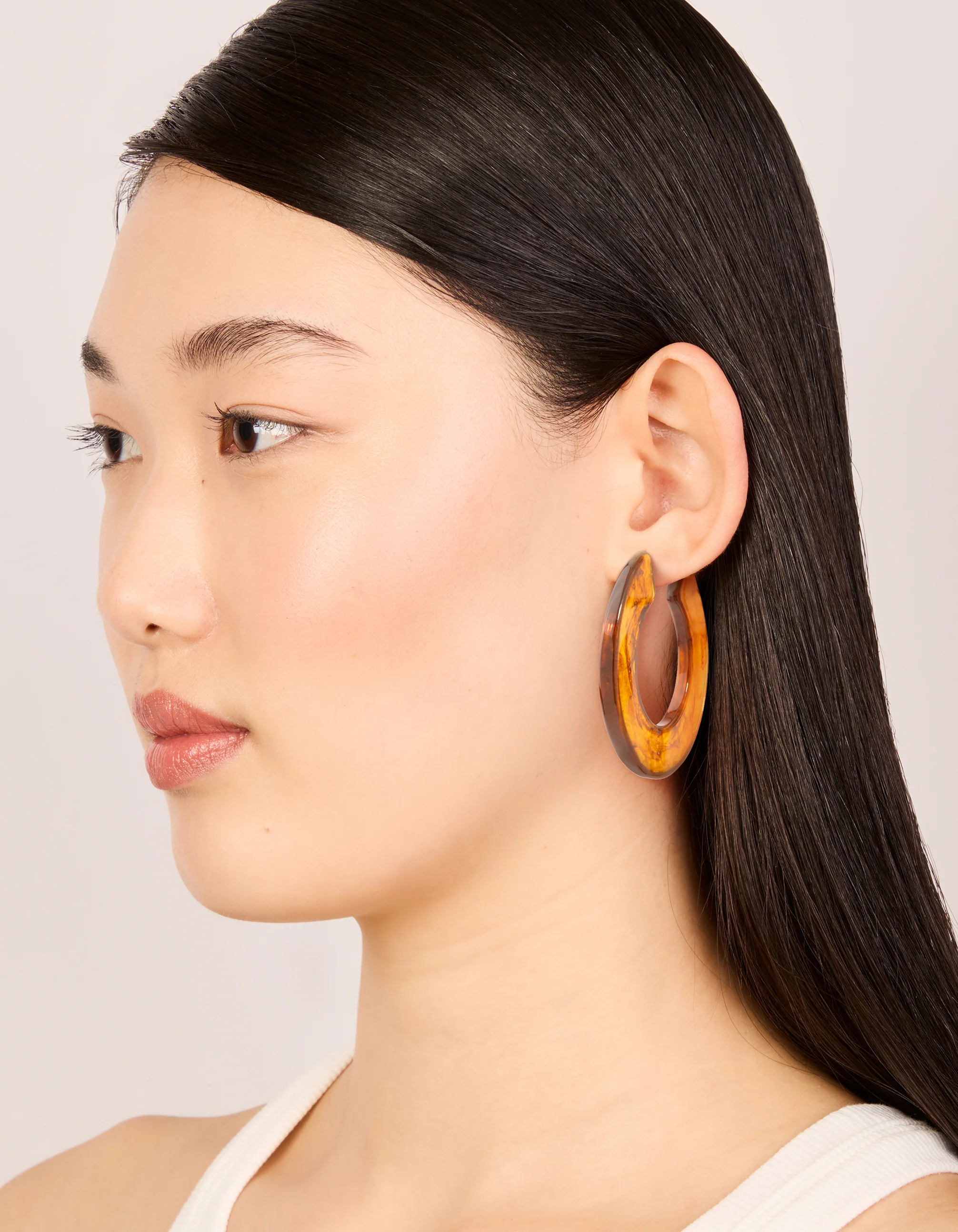 Brown Acrylic Chunky Medium Hoop Earrings - Image 3
