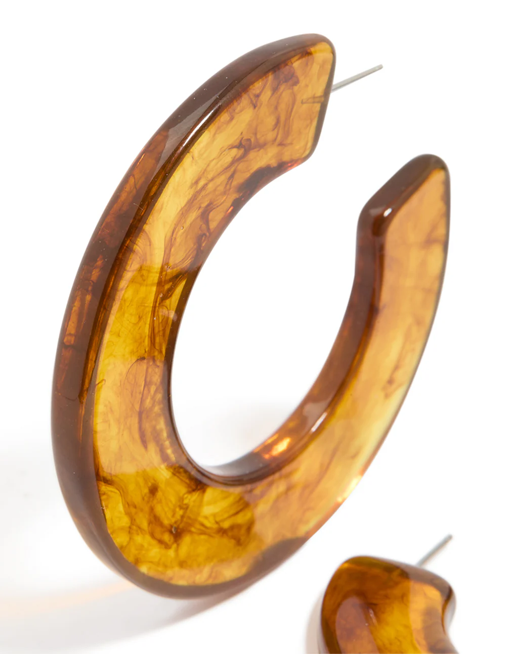 Brown Acrylic Chunky Medium Hoop Earrings - Image 4