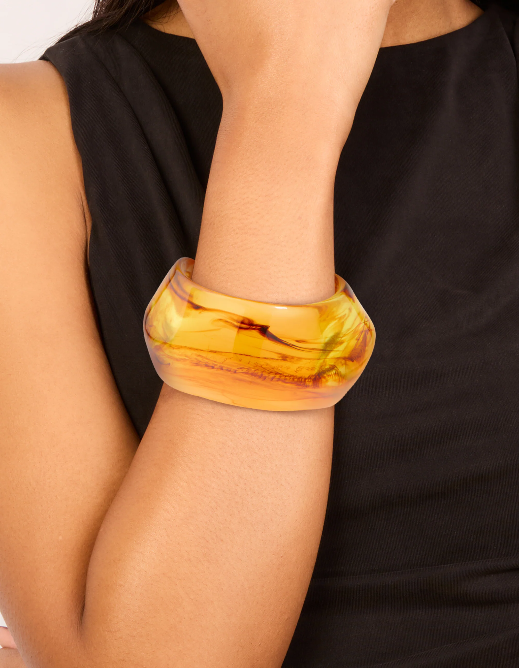 Brown Acrylic Marbled Orb Bangle - Image 2