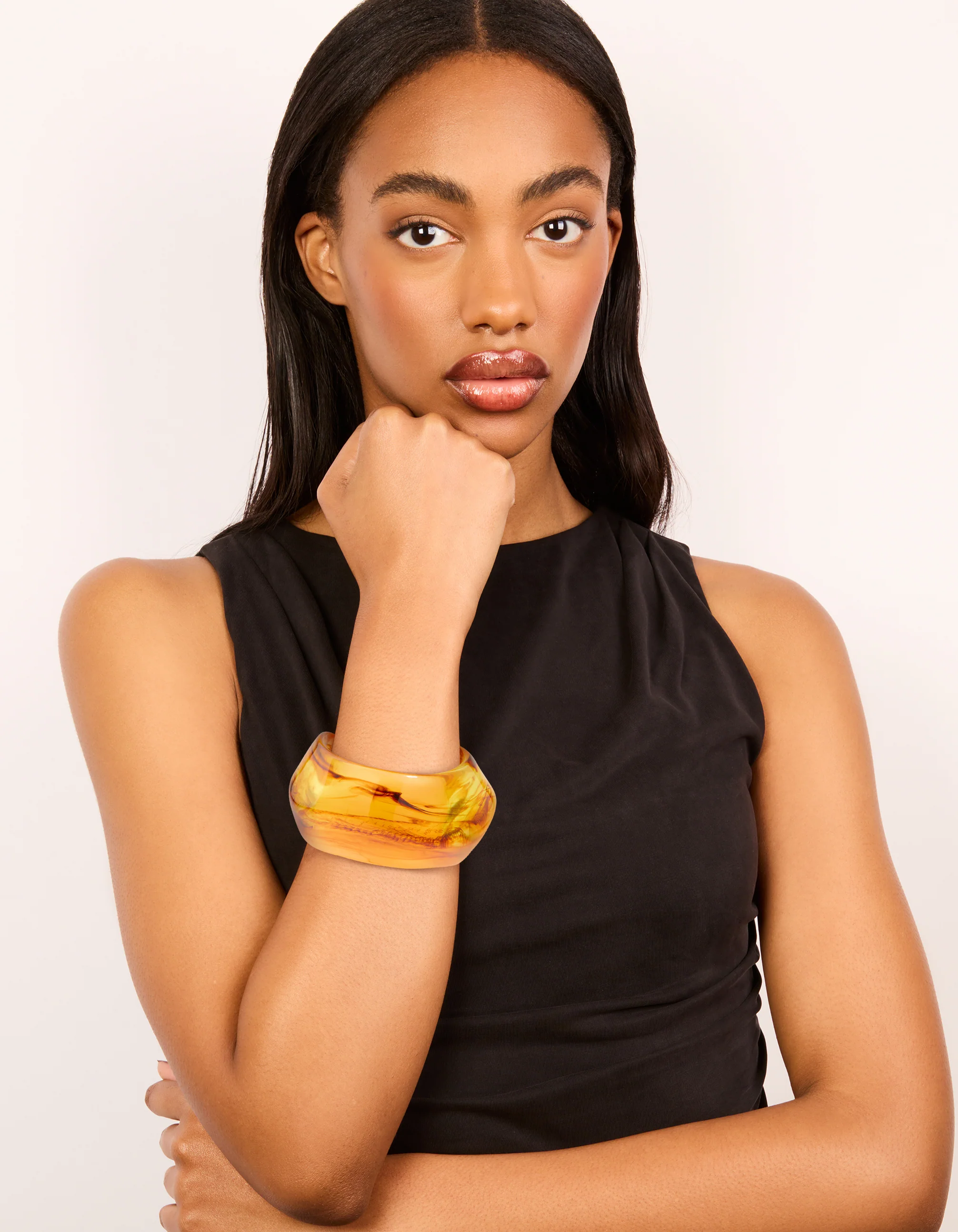 Brown Acrylic Marbled Orb Bangle - Image 3