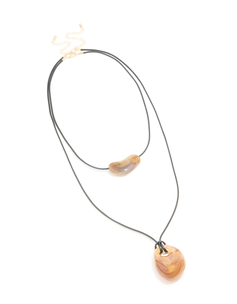 Brown Acrylic Pebble Cord Layered Necklace - Image 2