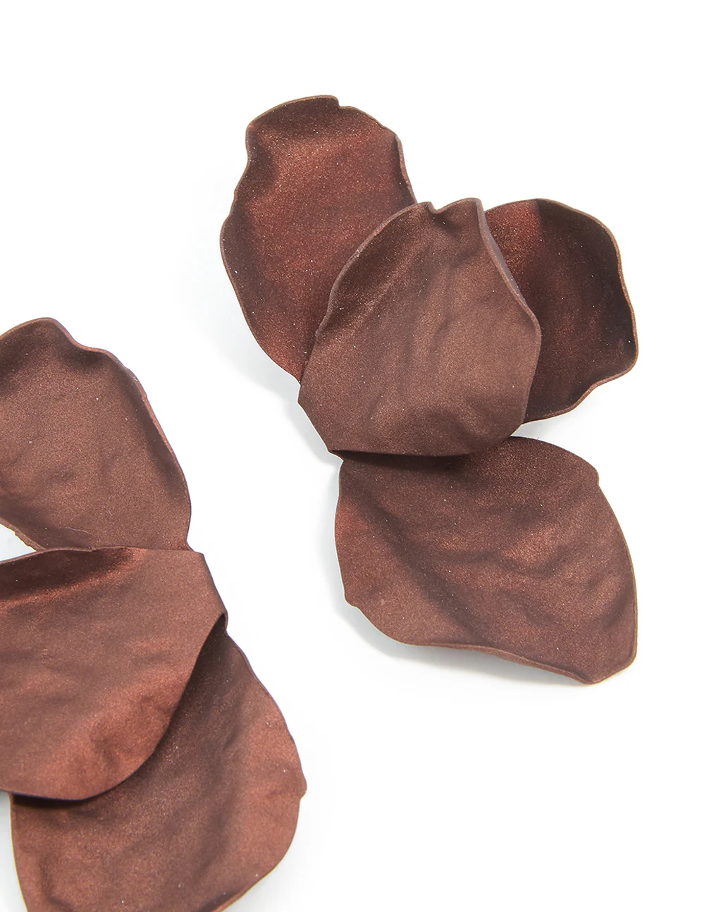 Brown Coated Metal Flower Petal Drop Earrings - Image 3