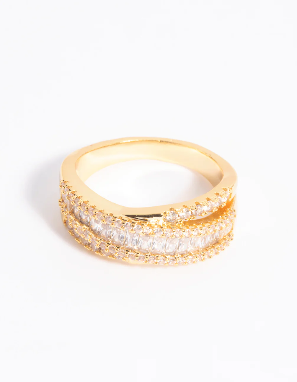 Gold Plated Cubic Zirconia Crossover Baguette Ring