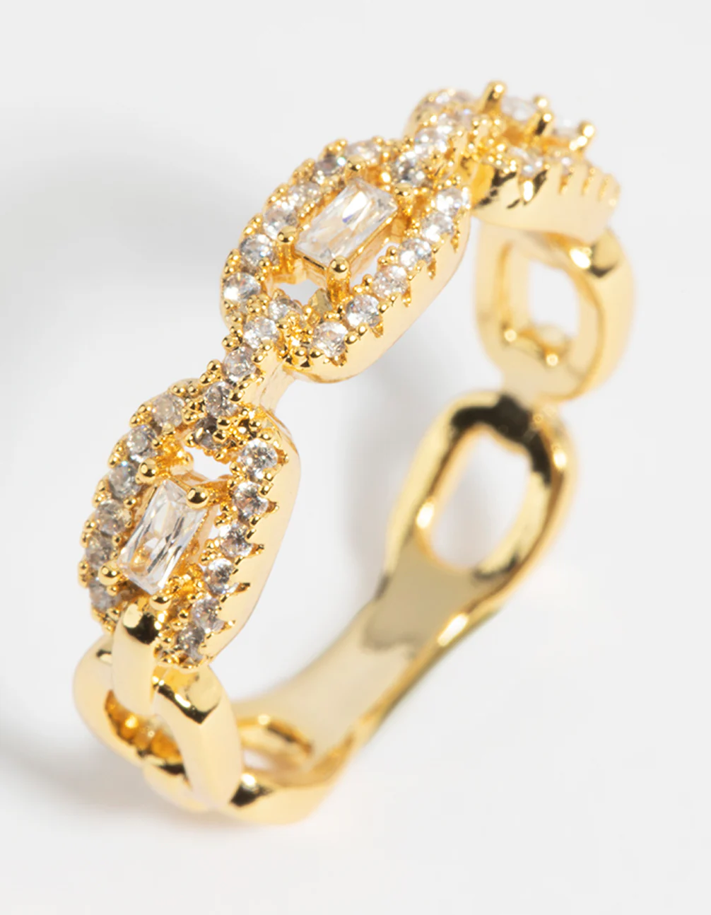 Gold Plated Cubic Zirconia Chain Ring - Image 2