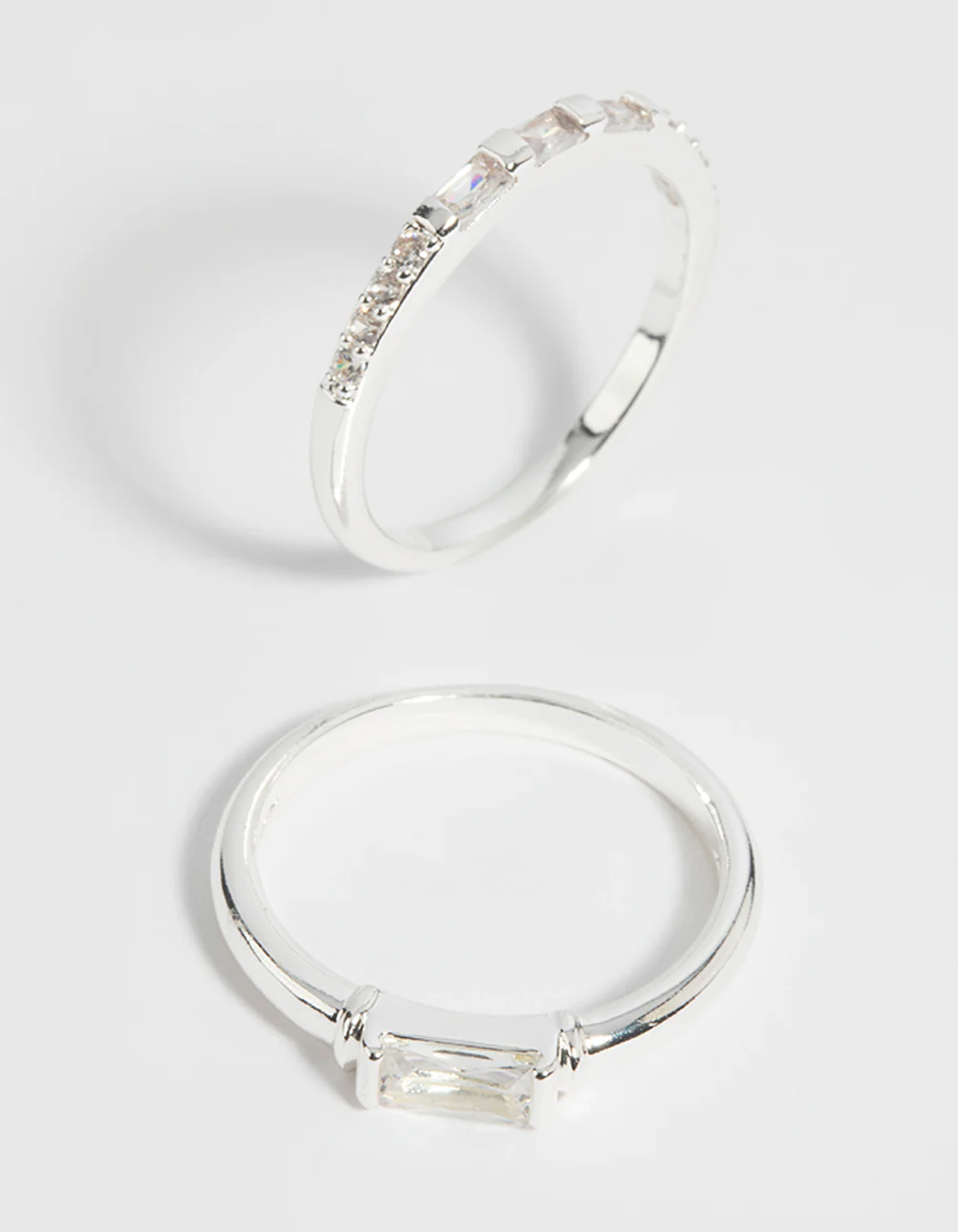 Silver Plated Emerald Cut Cubic Zirconia Ring Set - Image 2