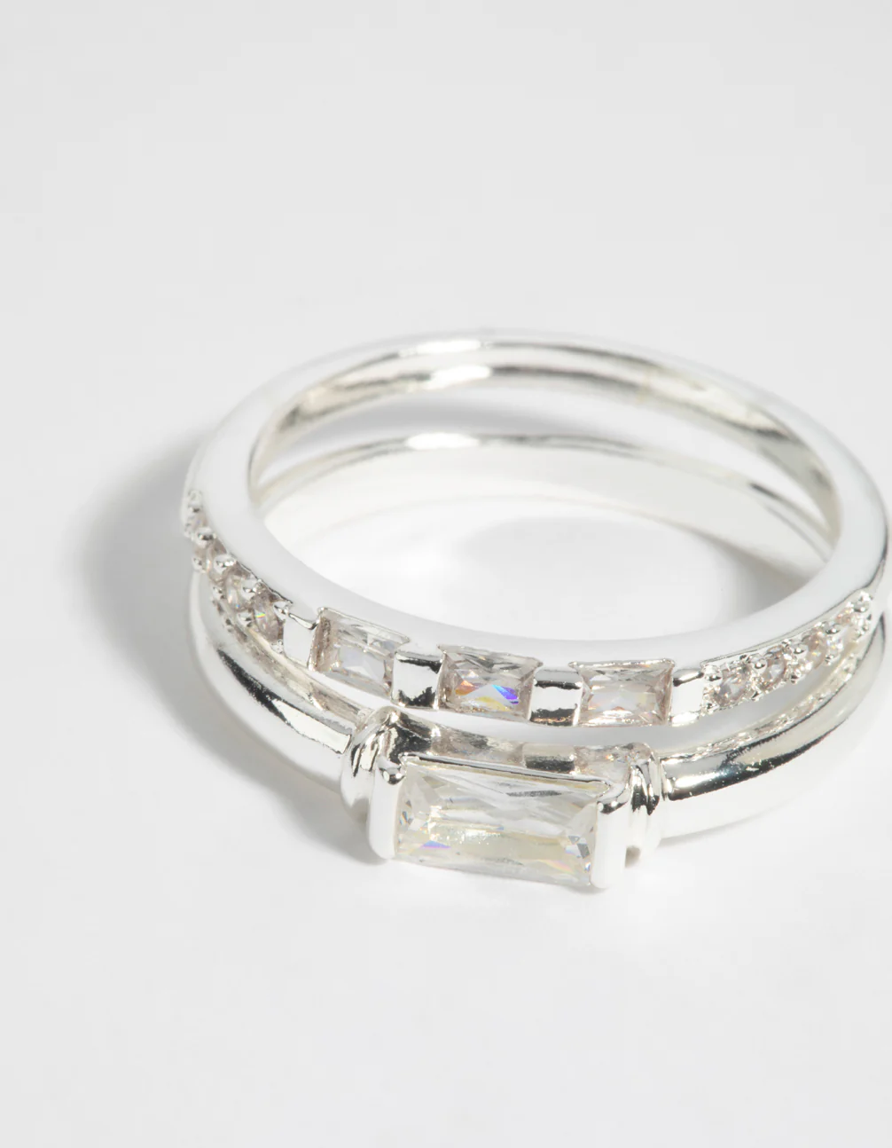 Silver Plated Emerald Cut Cubic Zirconia Ring Set - Image 3