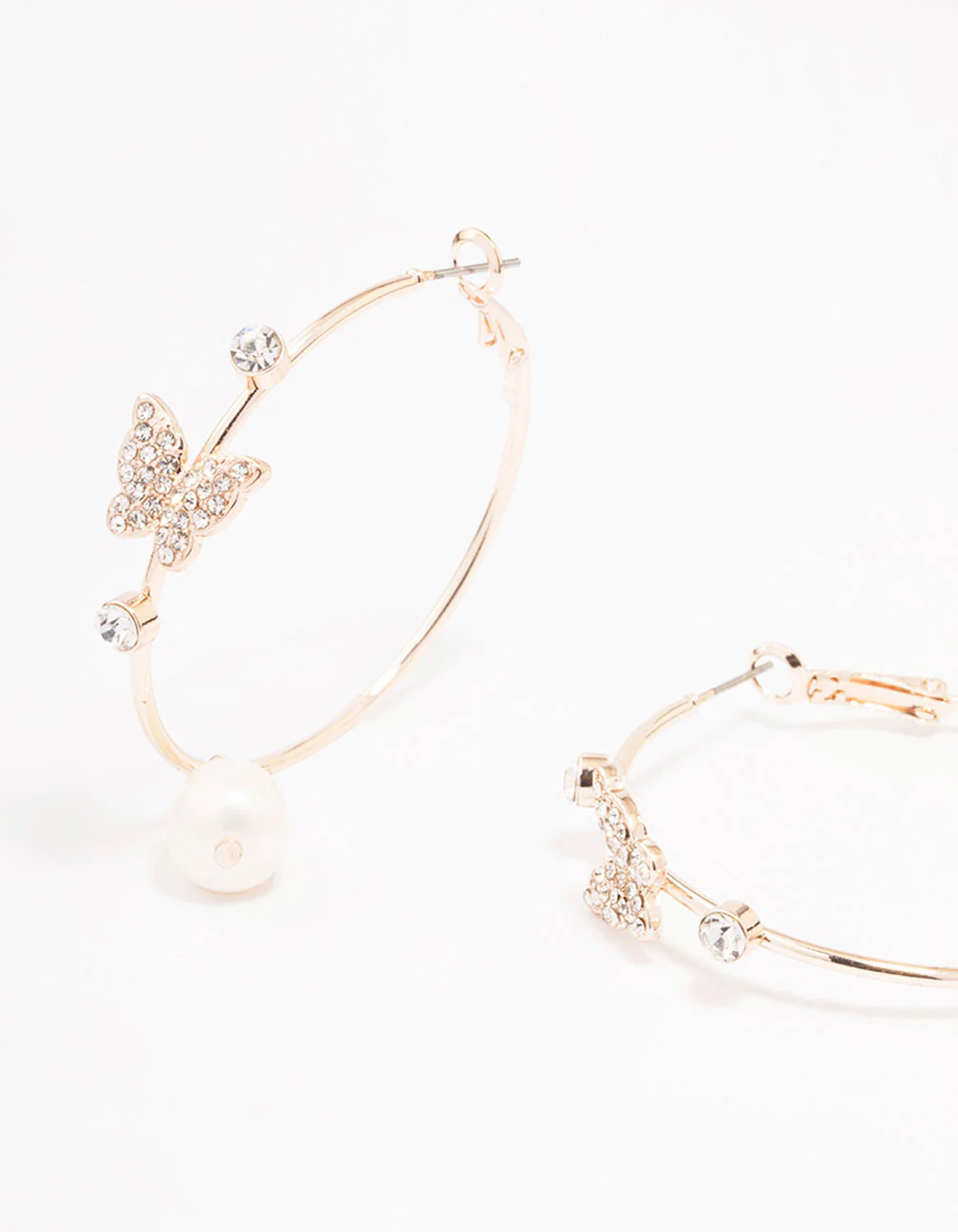 Rose Gold Butterfly & Pearl Medium Hoop Earrings - Image 2