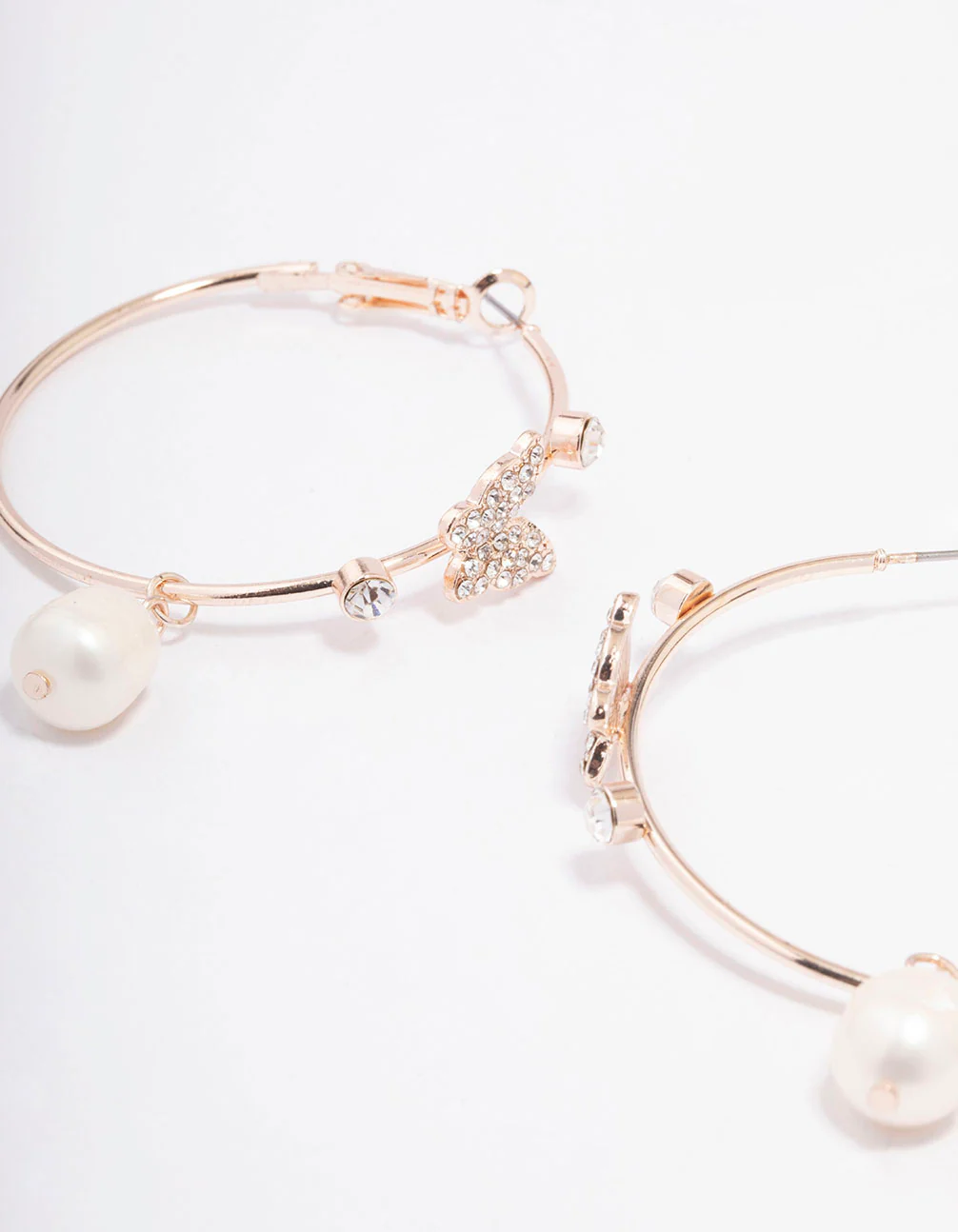 Rose Gold Butterfly & Pearl Medium Hoop Earrings - Image 3