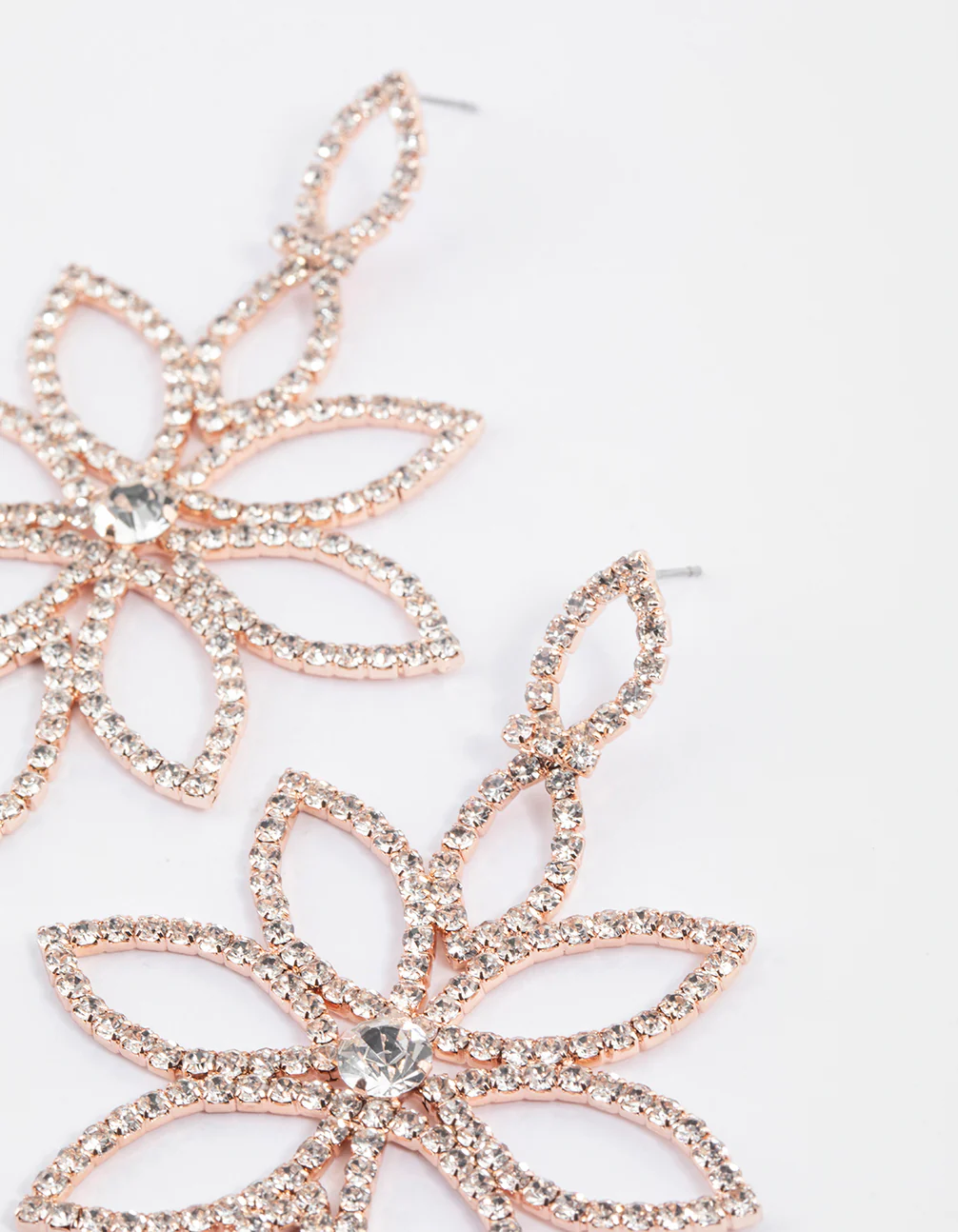 Rose Gold Flower Diamante Drop Earrings - Image 2