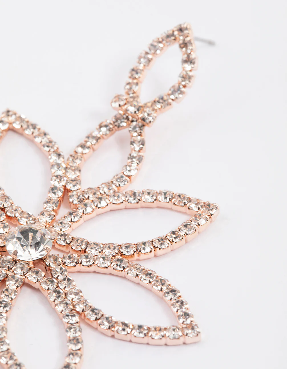 Rose Gold Flower Diamante Drop Earrings - Image 3