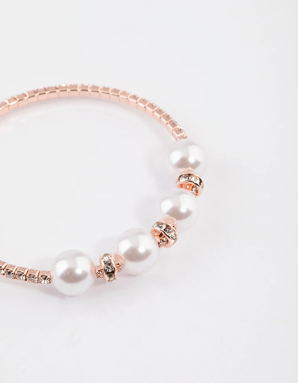 Rose Gold Pearl Diamante Bangle - Image 2