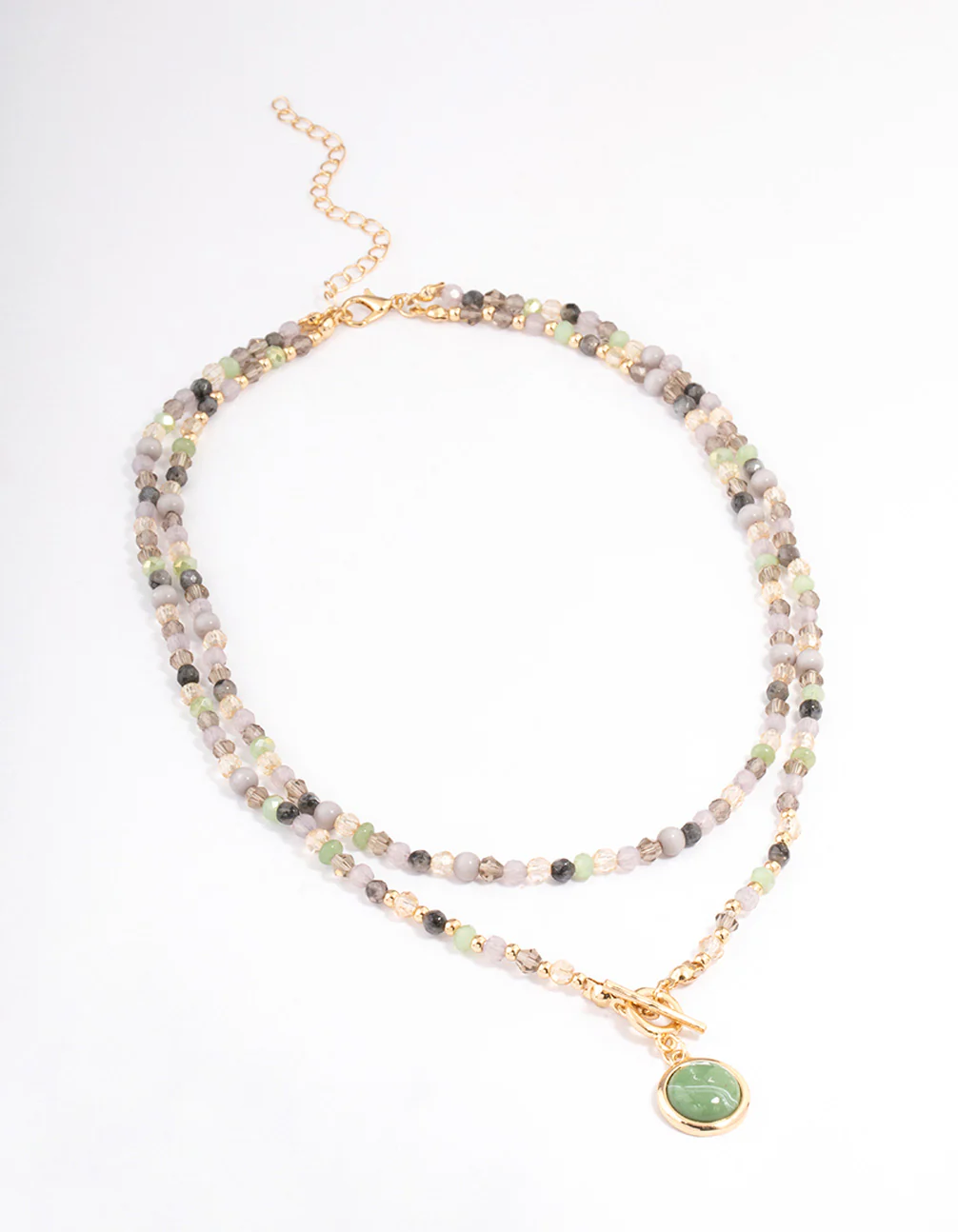 Gold Double Row Circle Stone Pendant Necklace - Image 2