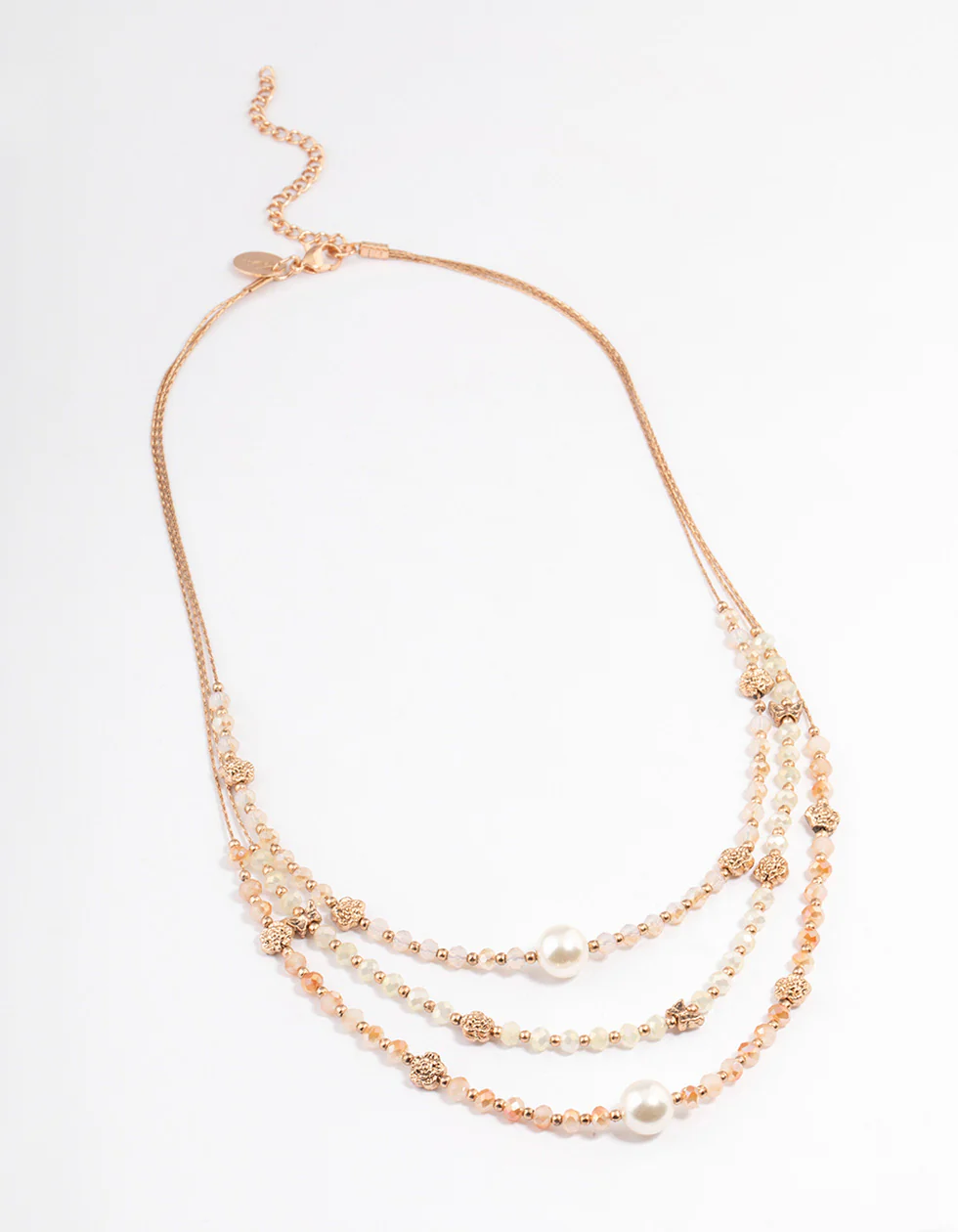 Gold Triple Row Mixed Circle Beaded Necklace - Image 2