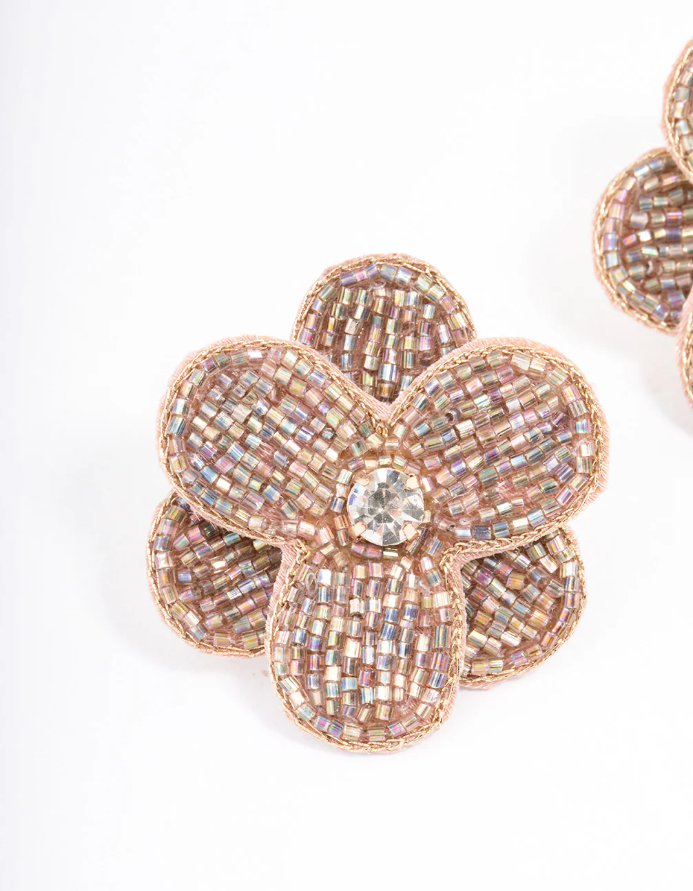 Gold Beaded Flower Stud Earrings - Image 2