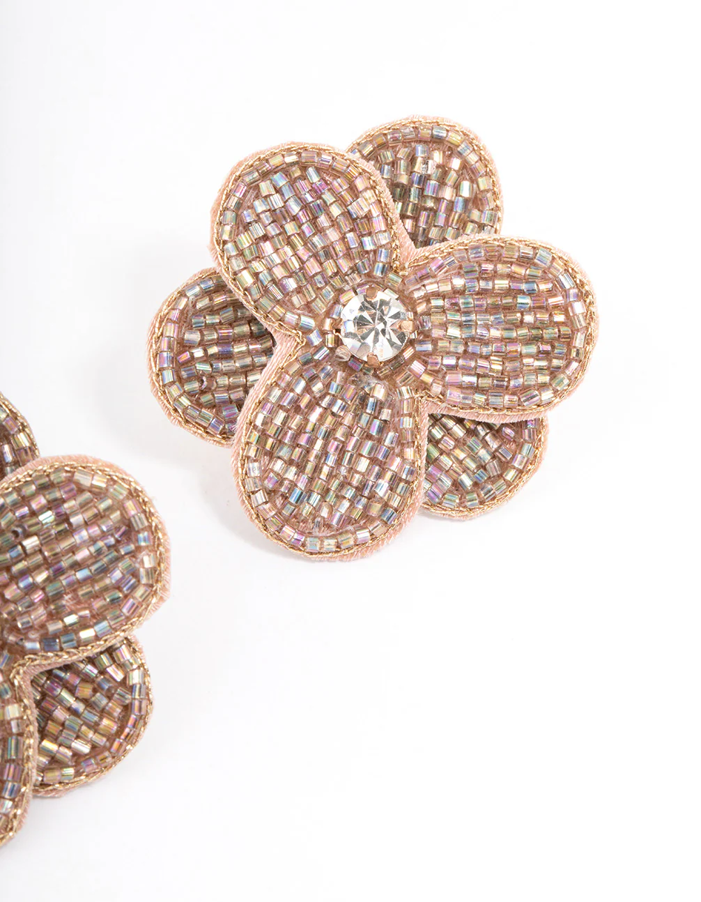 Gold Beaded Flower Stud Earrings - Image 3