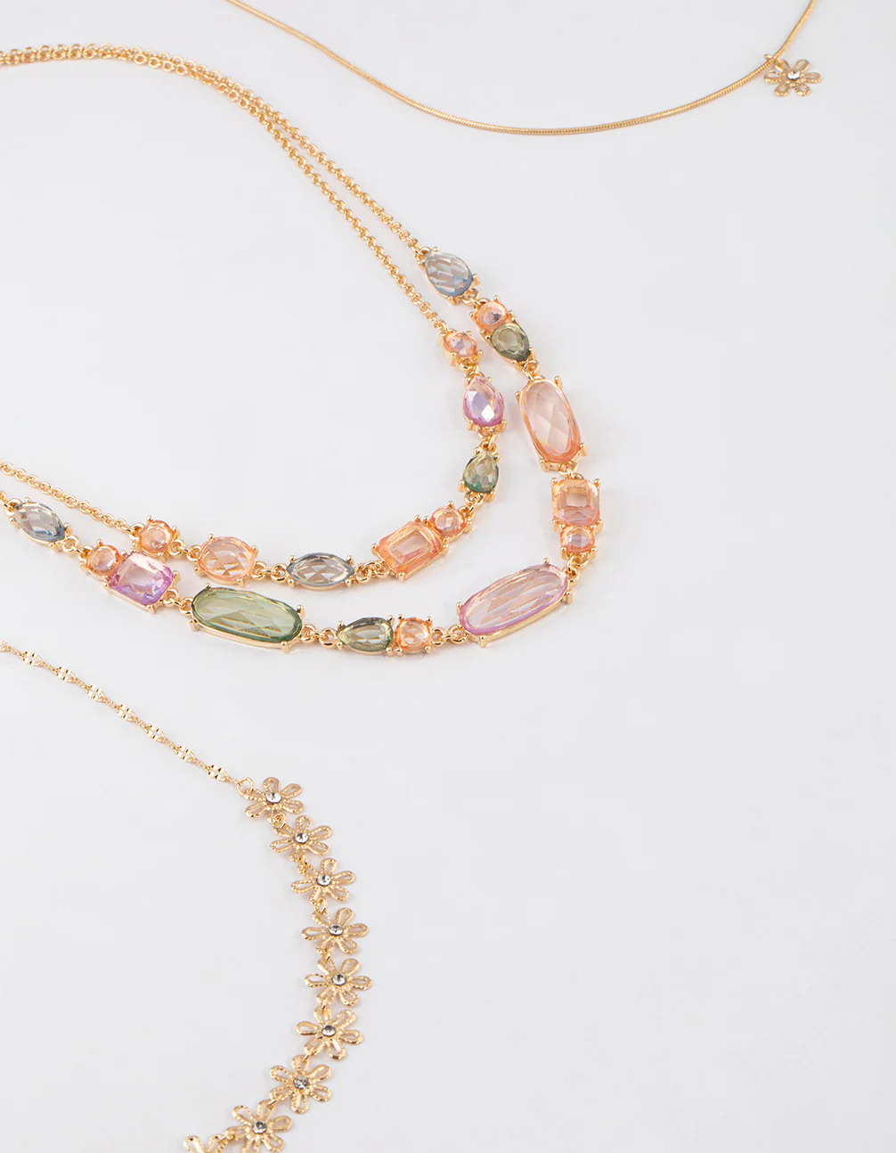 Gold Chunky Mixed Statement Double Layered Necklace - Image 2