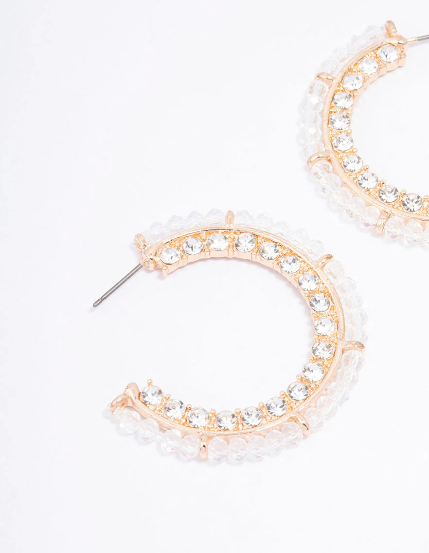 Gold Clear Stone Huggie Earrings - Image 2
