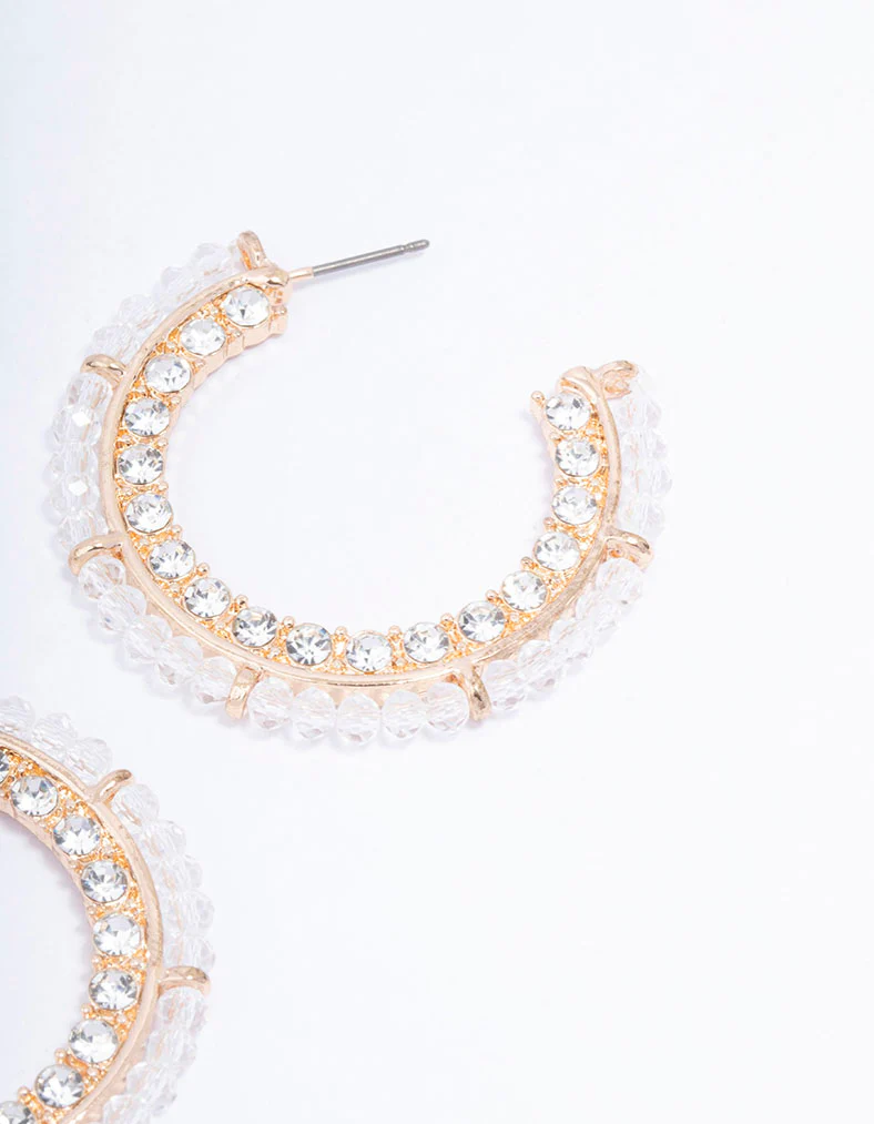 Gold Clear Stone Huggie Earrings - Image 3