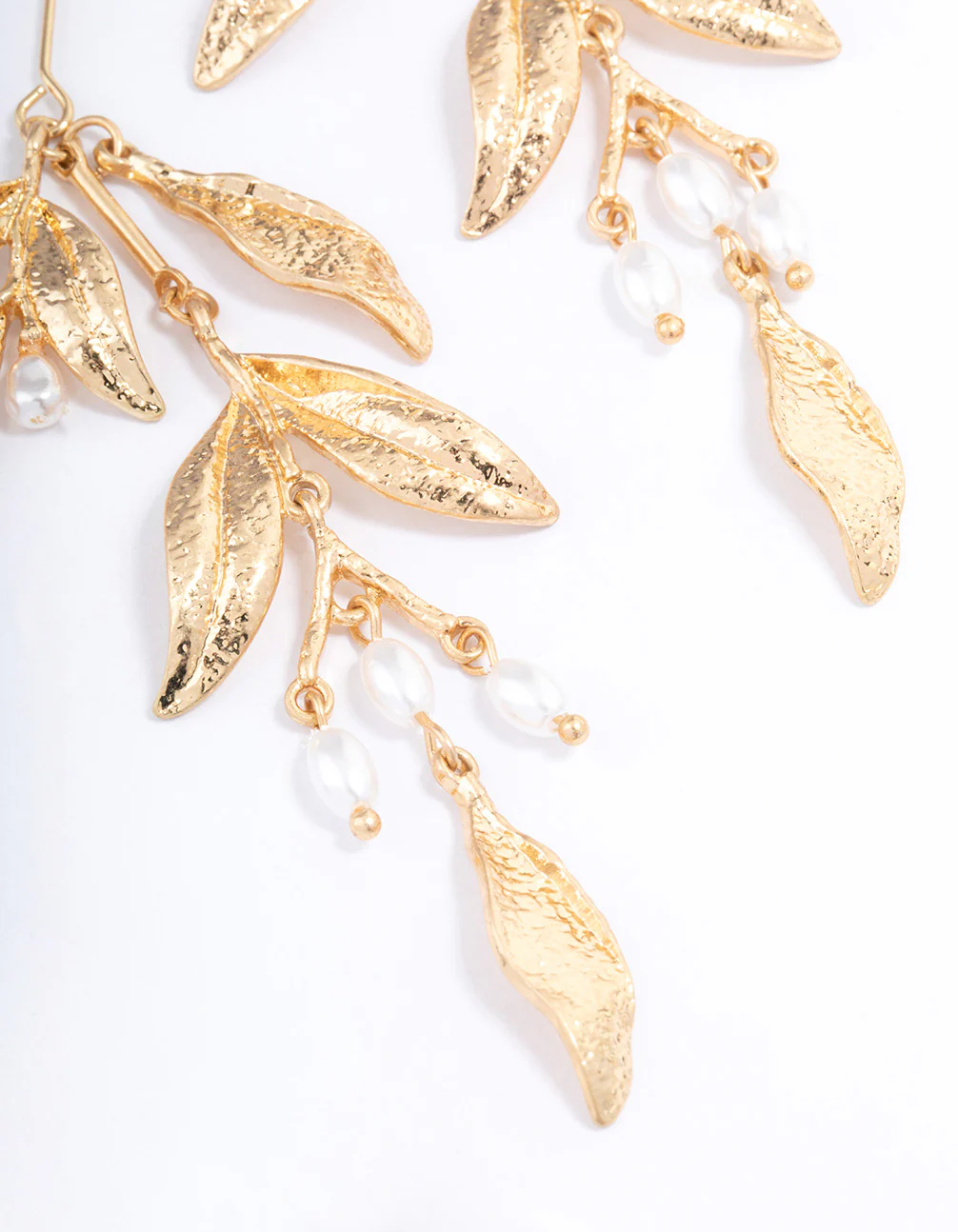 Gold Dainty Leaf & Pearl Drop Earrings - Image 3