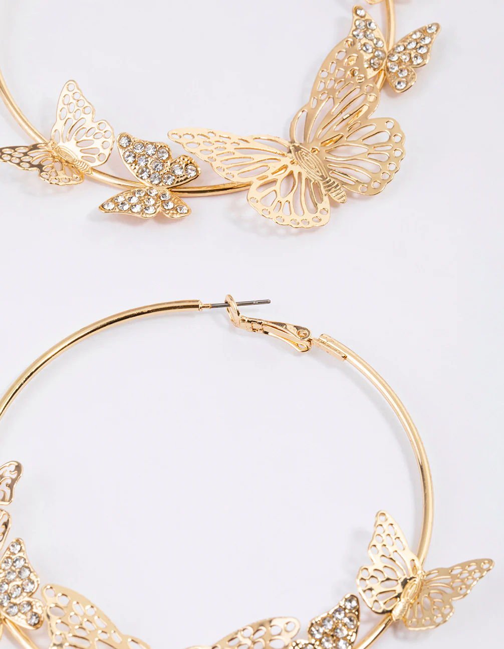 Gold Diamante Butterlfy Hoop Earrings - Image 2