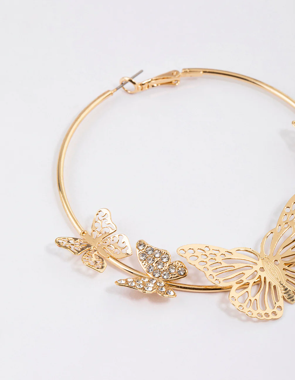 Gold Diamante Butterlfy Hoop Earrings - Image 3
