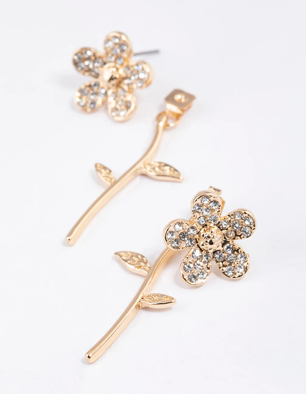 Gold Diamante Flower Sandwich Drop Earrings - Image 2