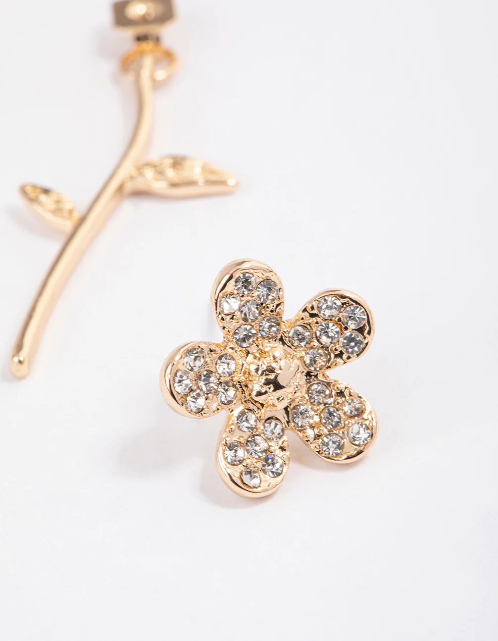 Gold Diamante Flower Sandwich Drop Earrings - Image 3