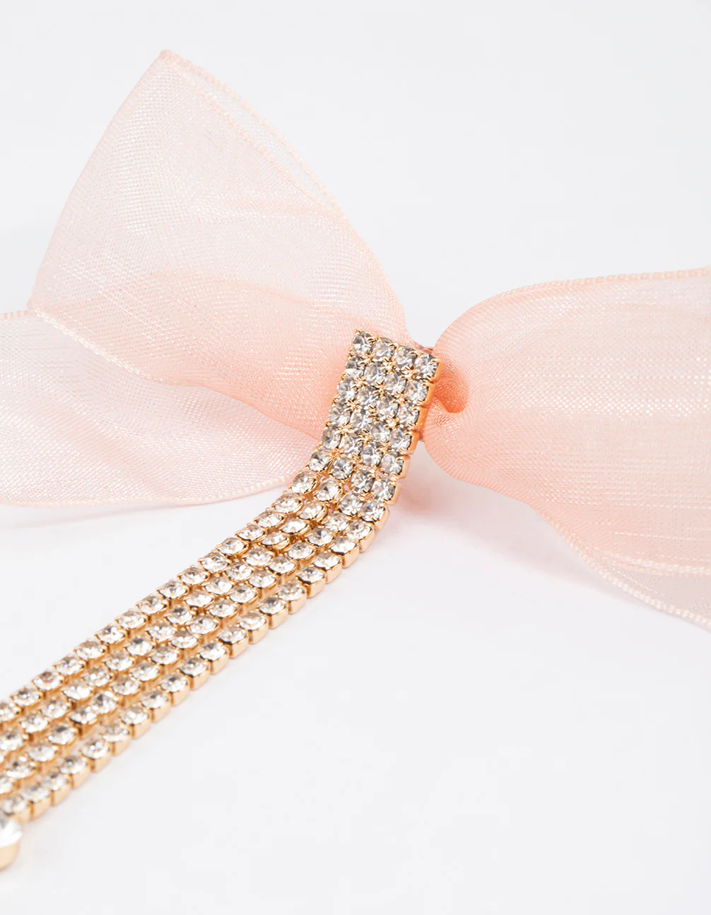 Gold Fabric Bow Diamante Drop Earrings - Image 3