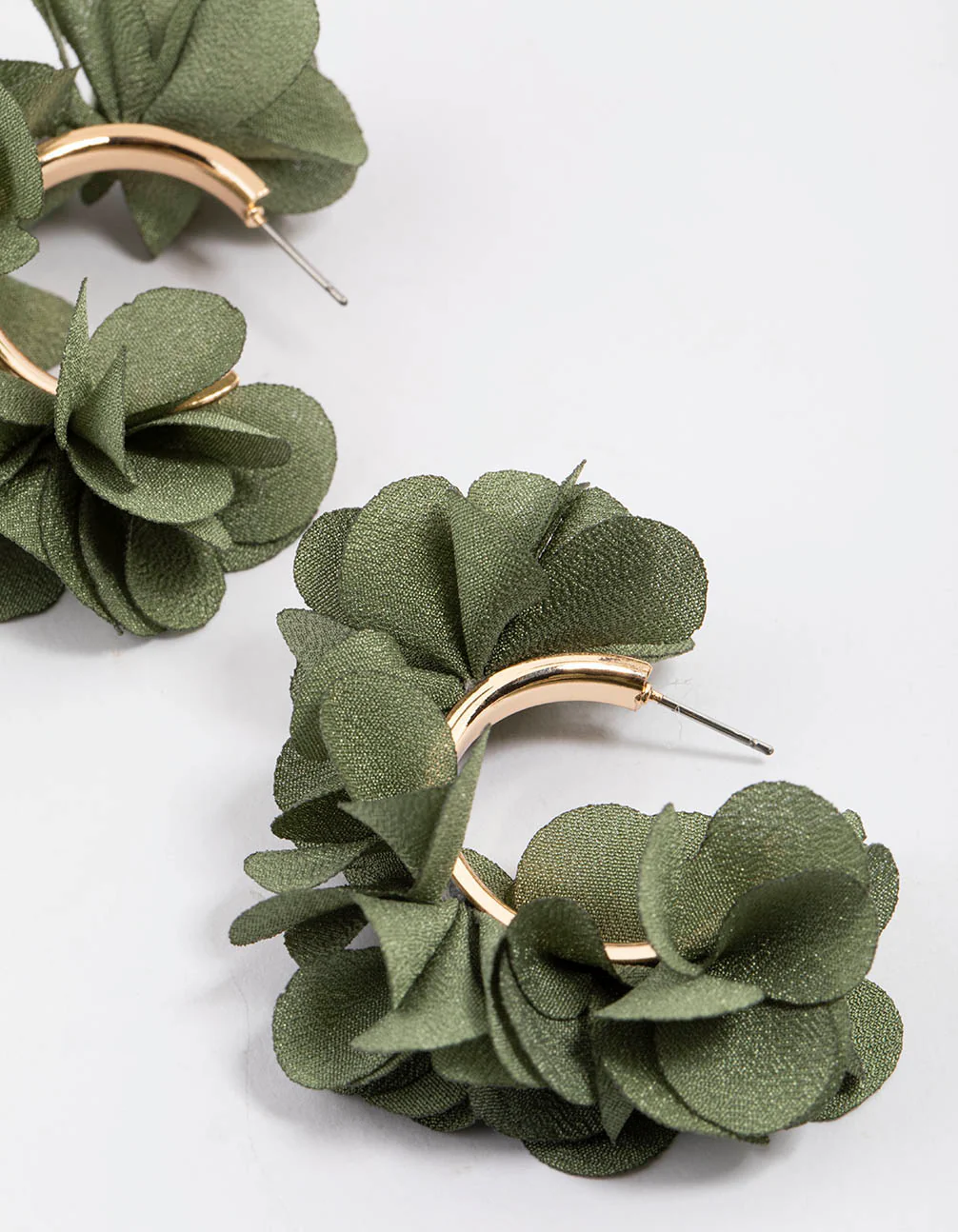 Gold Fabric Flower Petal Hoop Earrings - Image 2