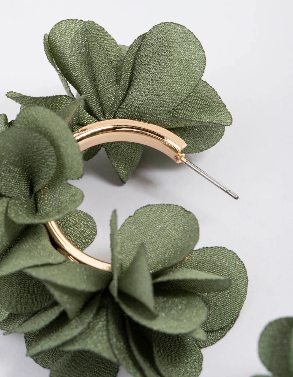 Gold Fabric Flower Petal Hoop Earrings - Image 3