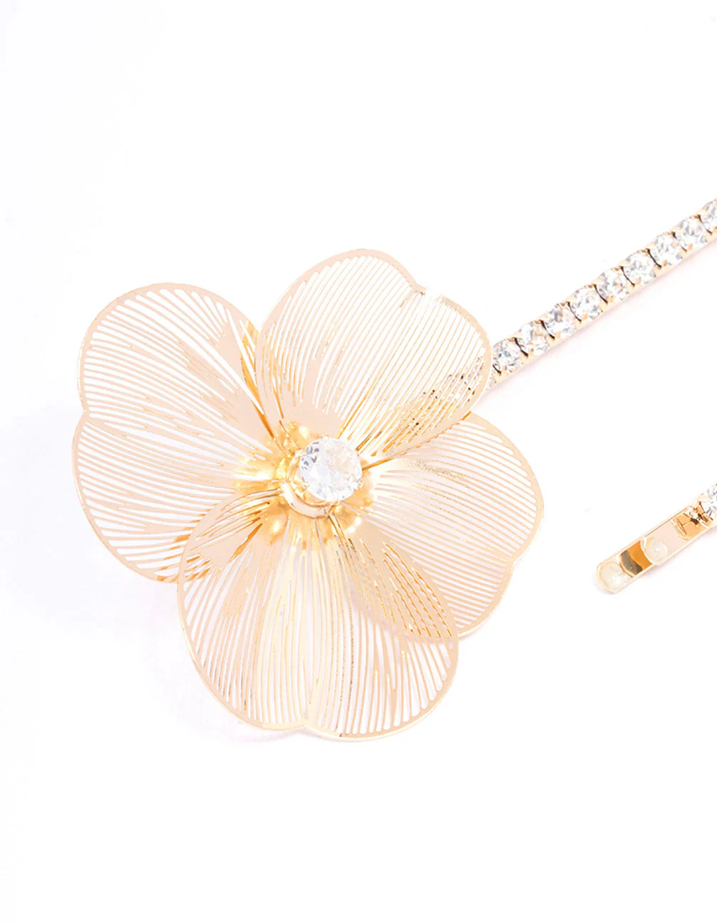 Gold Flower & Diamante Hair Clips 2-Pack - Image 2