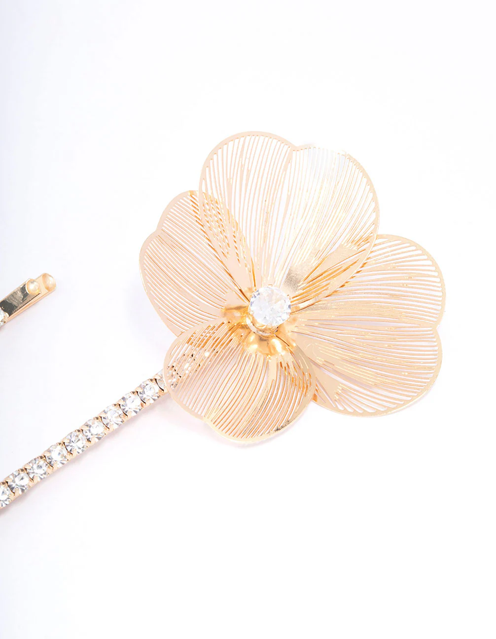 Gold Flower & Diamante Hair Clips 2-Pack - Image 3