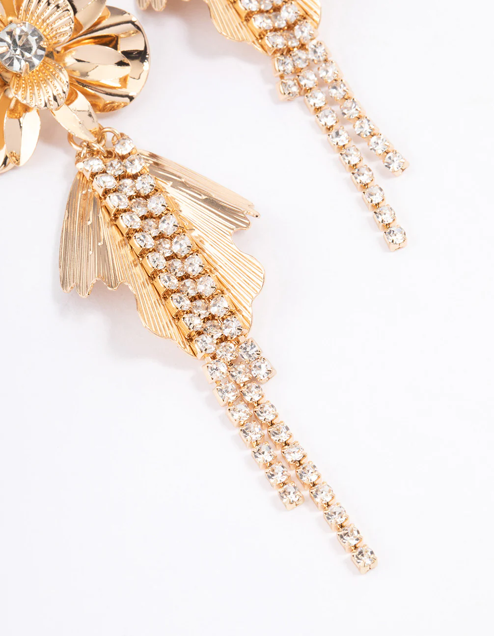 Gold Flower Petal Cupchain Drop Earrings - Image 3