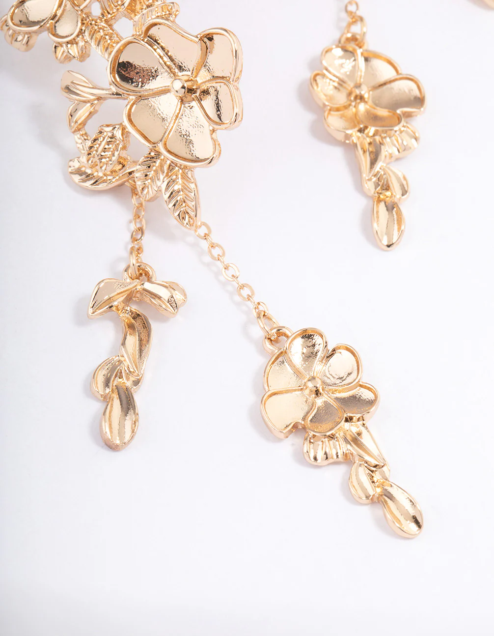 Gold Graduated Flower Tassel Cuff Earrings - Image 3