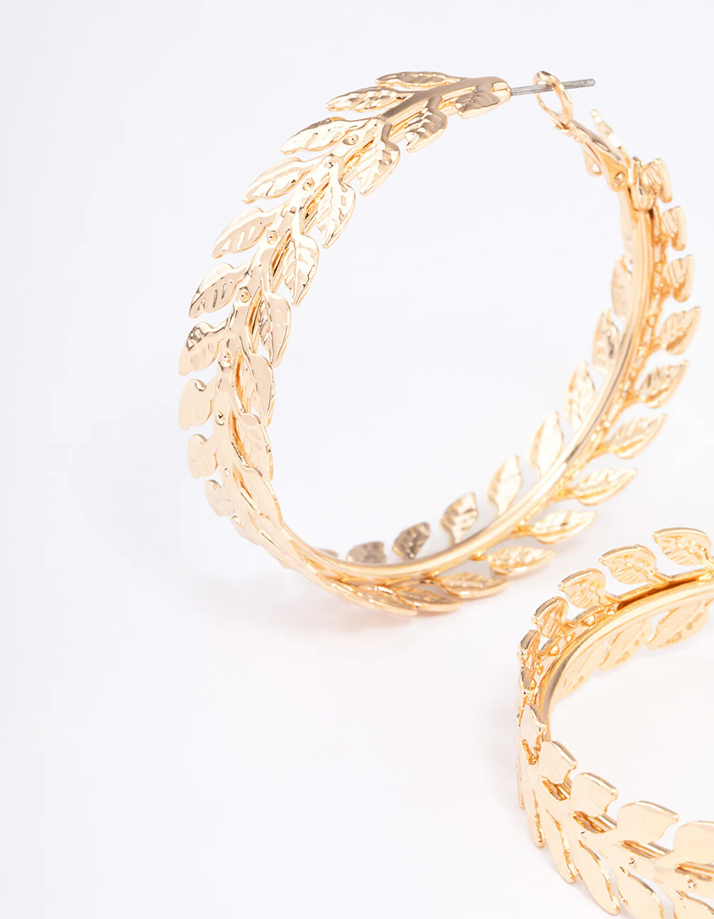 Gold Hammered Leaf Wrapped Hoop Earrings - Image 2