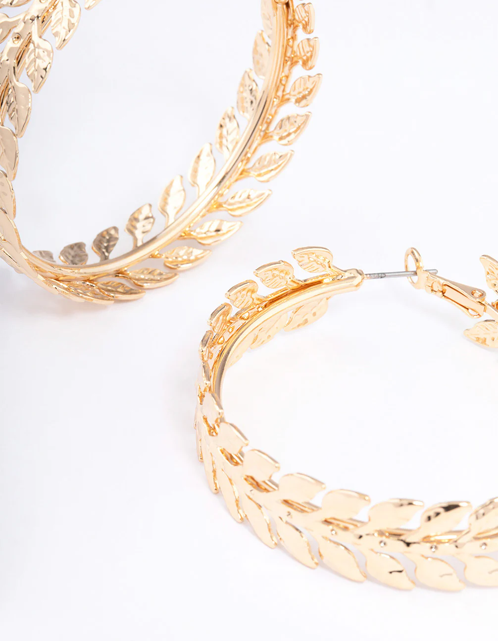 Gold Hammered Leaf Wrapped Hoop Earrings - Image 3