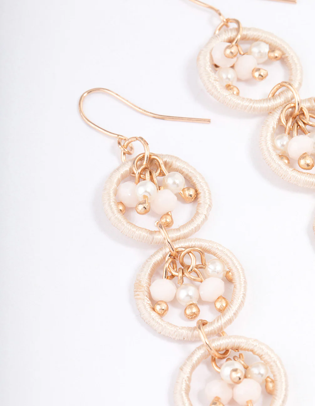 Gold Loop Link Pearly Drop Earrings - Image 2