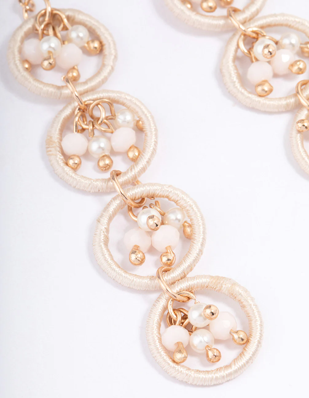 Gold Loop Link Pearly Drop Earrings - Image 3