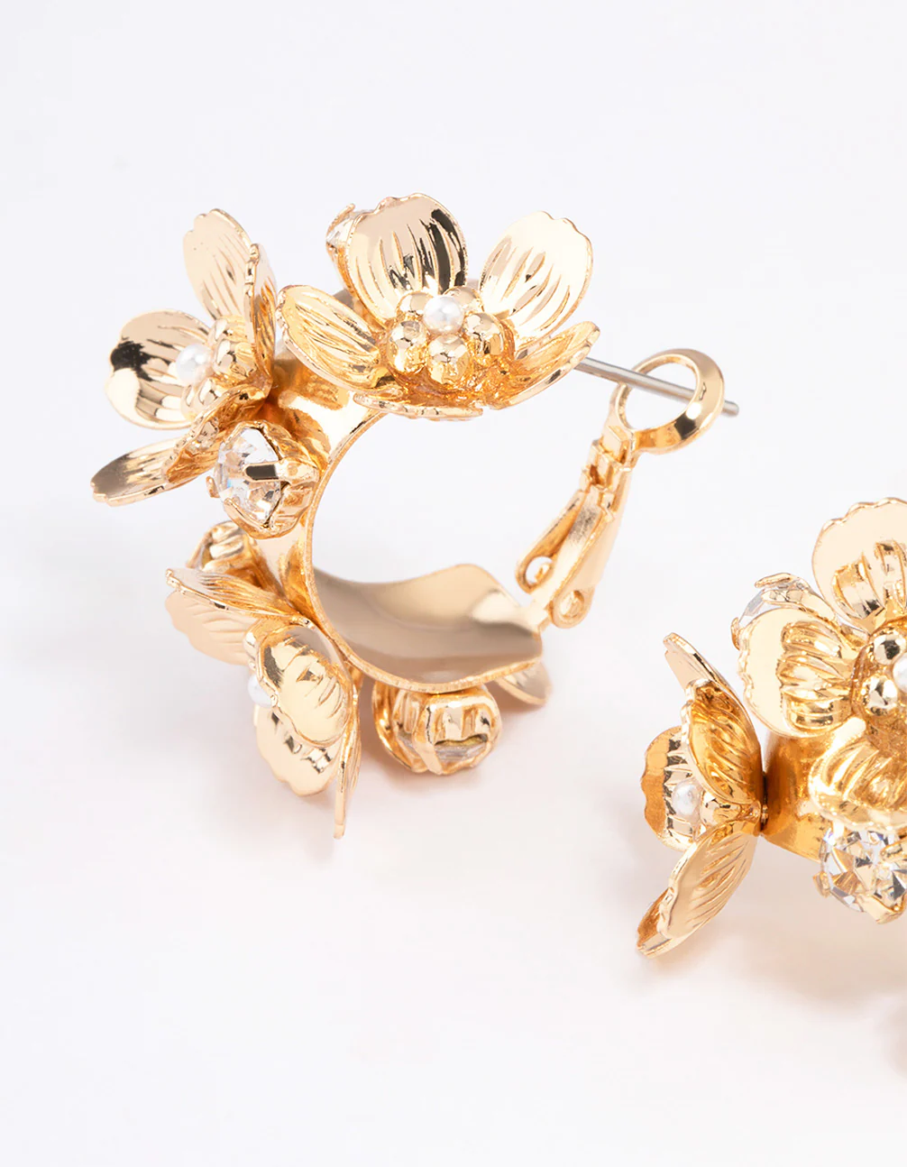 Gold Mini Multi Flower Hoop Earrings - Image 2