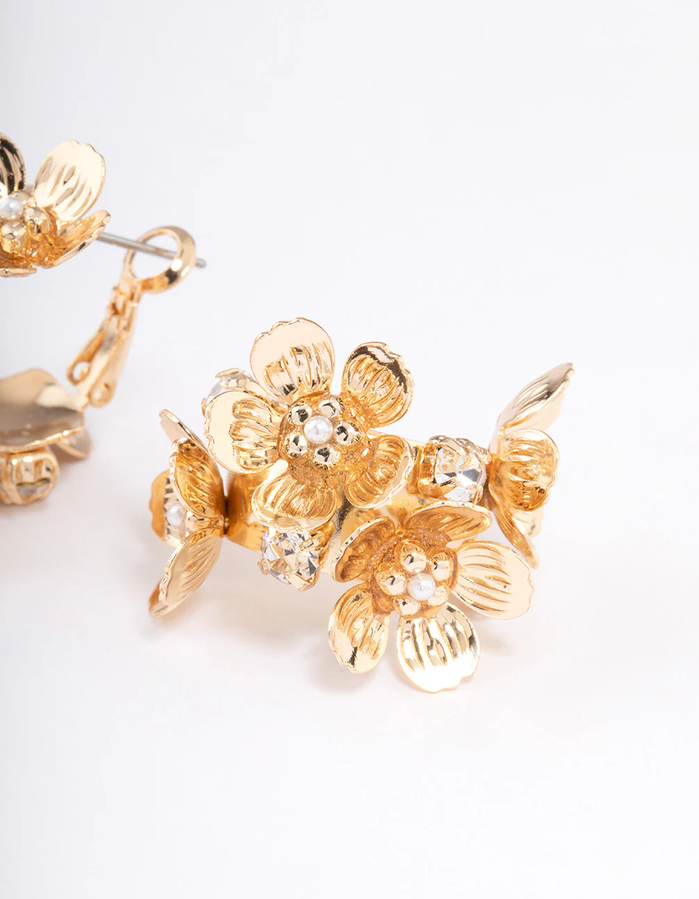 Gold Mini Multi Flower Hoop Earrings - Image 3