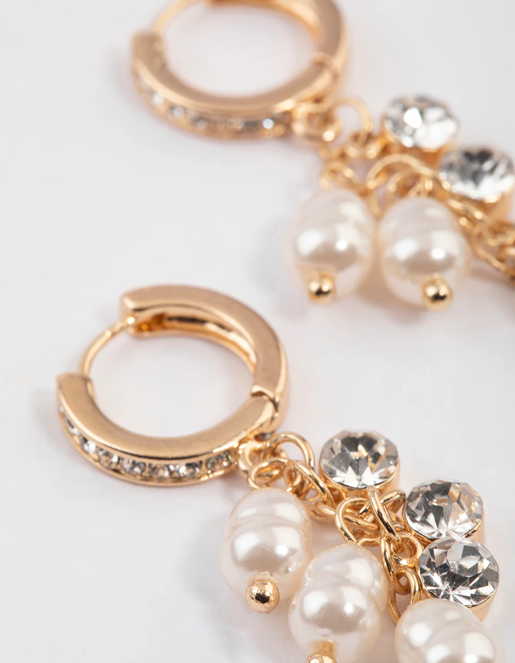 Gold Multi Pearl Huggie Earrings - Image 2