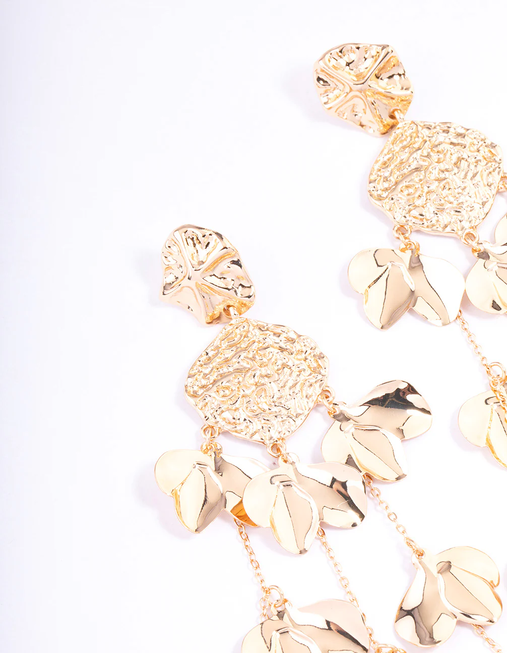 Gold Molten Statement Petal Drop Earrings - Image 2