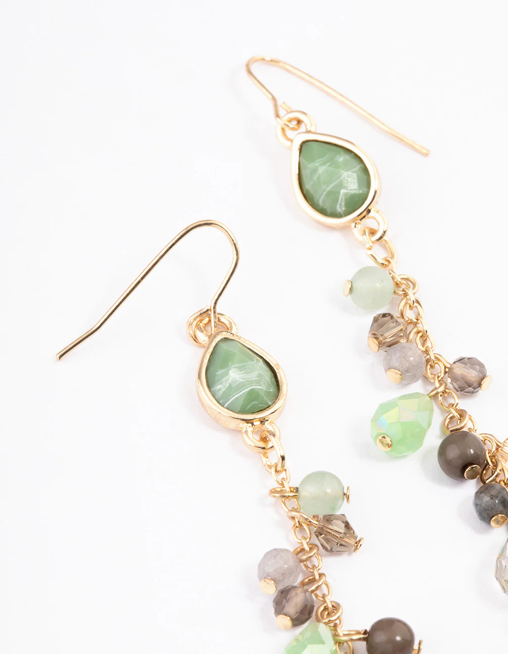 Gold Mixed Beaded Chain Drop Earrings - Image 2