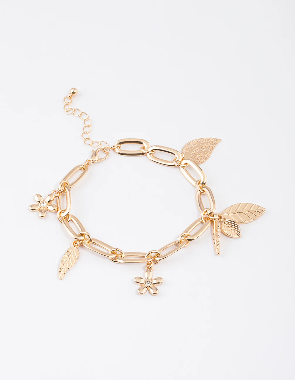 Gold Mixed Leaf Chain Bracelet - Image 2