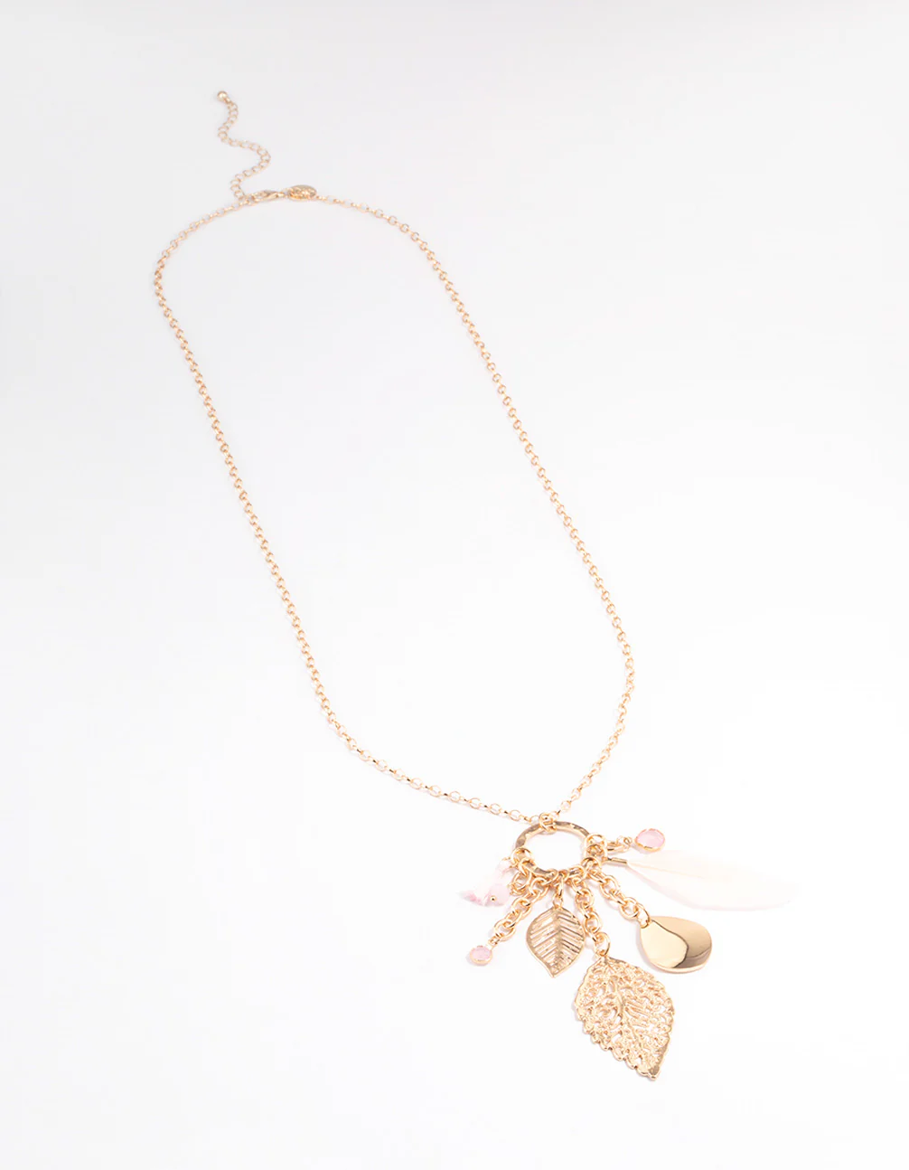 Gold Mixed Leaf Long Necklace - Image 2