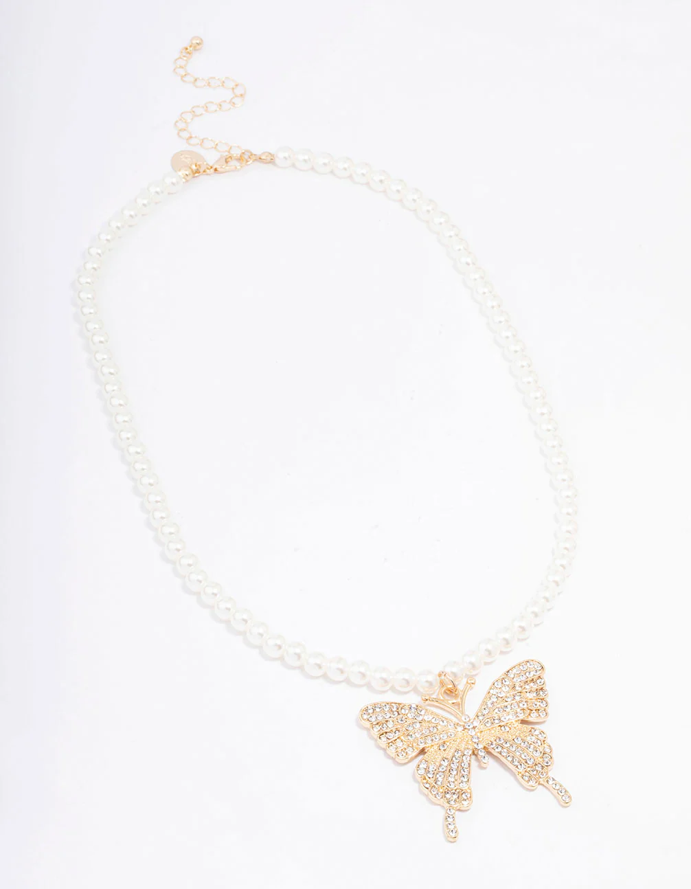 Gold Pearl & Butterfly Diamante Pendant Necklace - Image 2