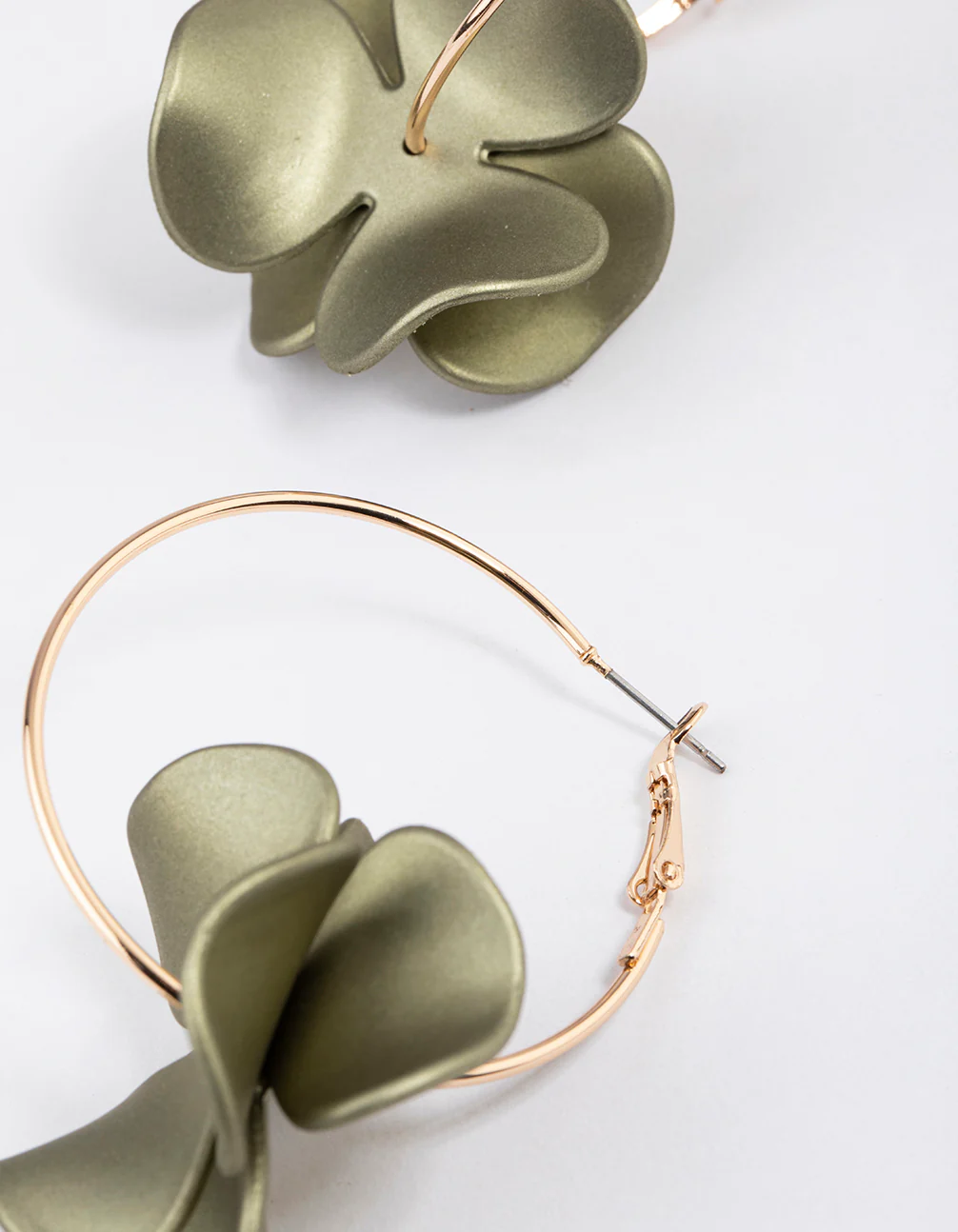 Gold Pearlised Flower Hoop Earrings - Image 2