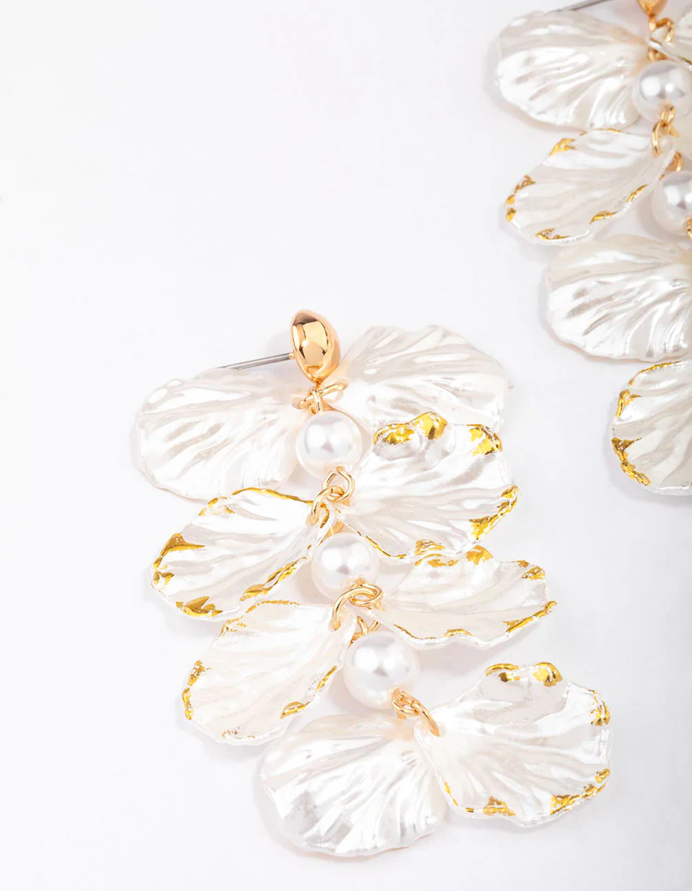 Gold Pearlised Petal Drop Earrings - Image 2