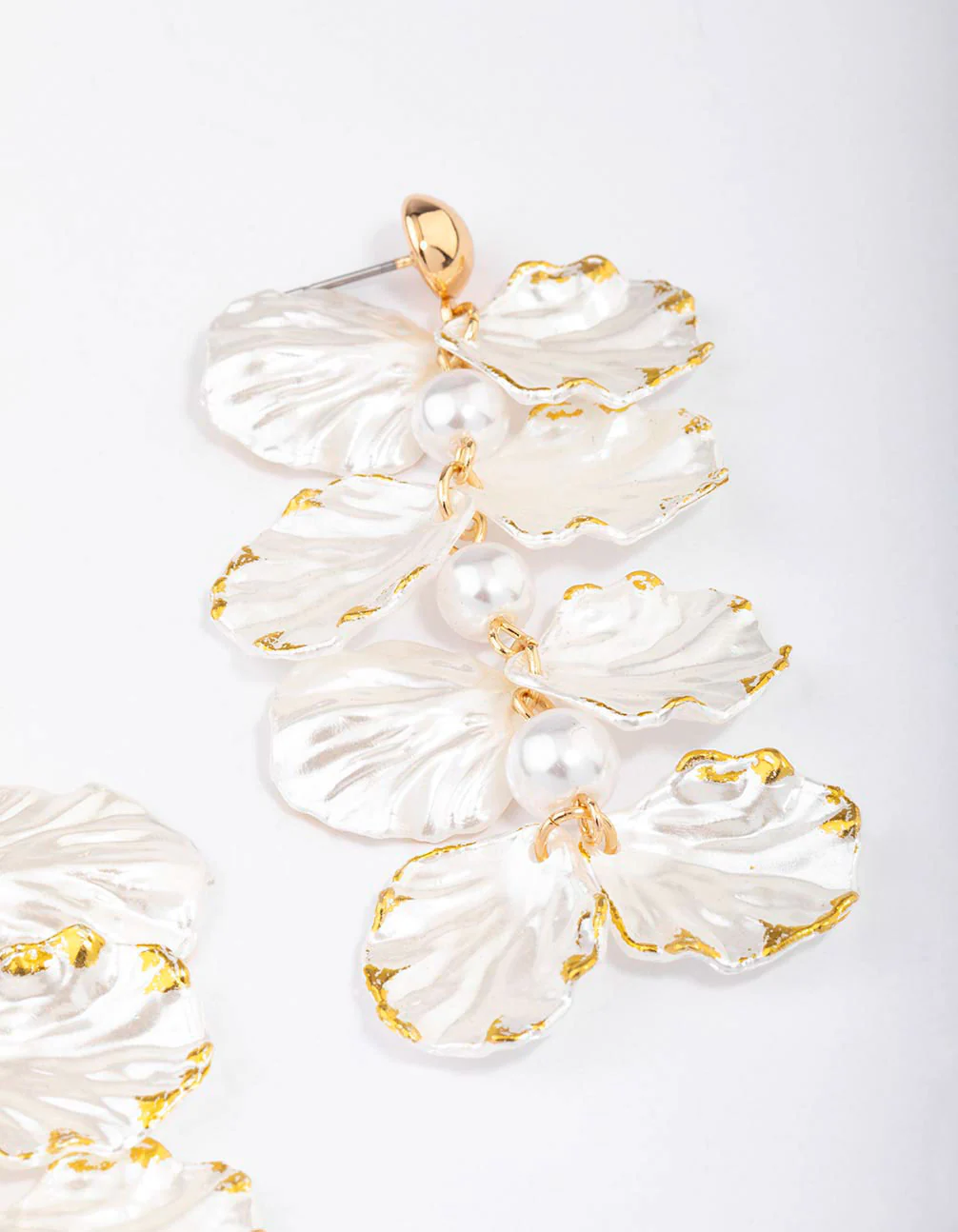 Gold Pearlised Petal Drop Earrings - Image 3