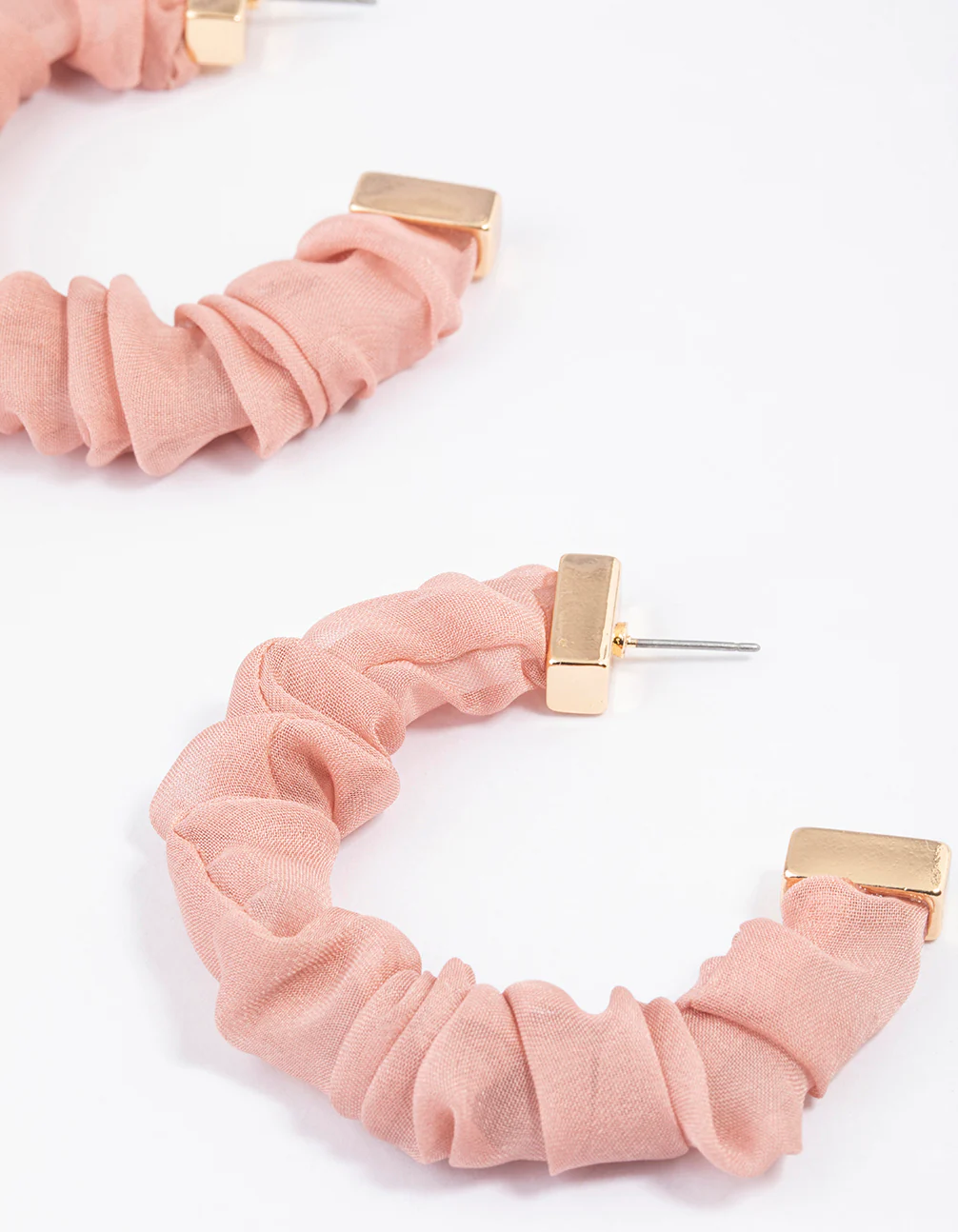 Gold & Pink Scrunched Fabric Hoop Earrings - Image 2